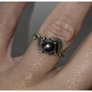 Vintage Bell Trading Post Sterling Silver Hematite Bead Band Ring Size 6.5